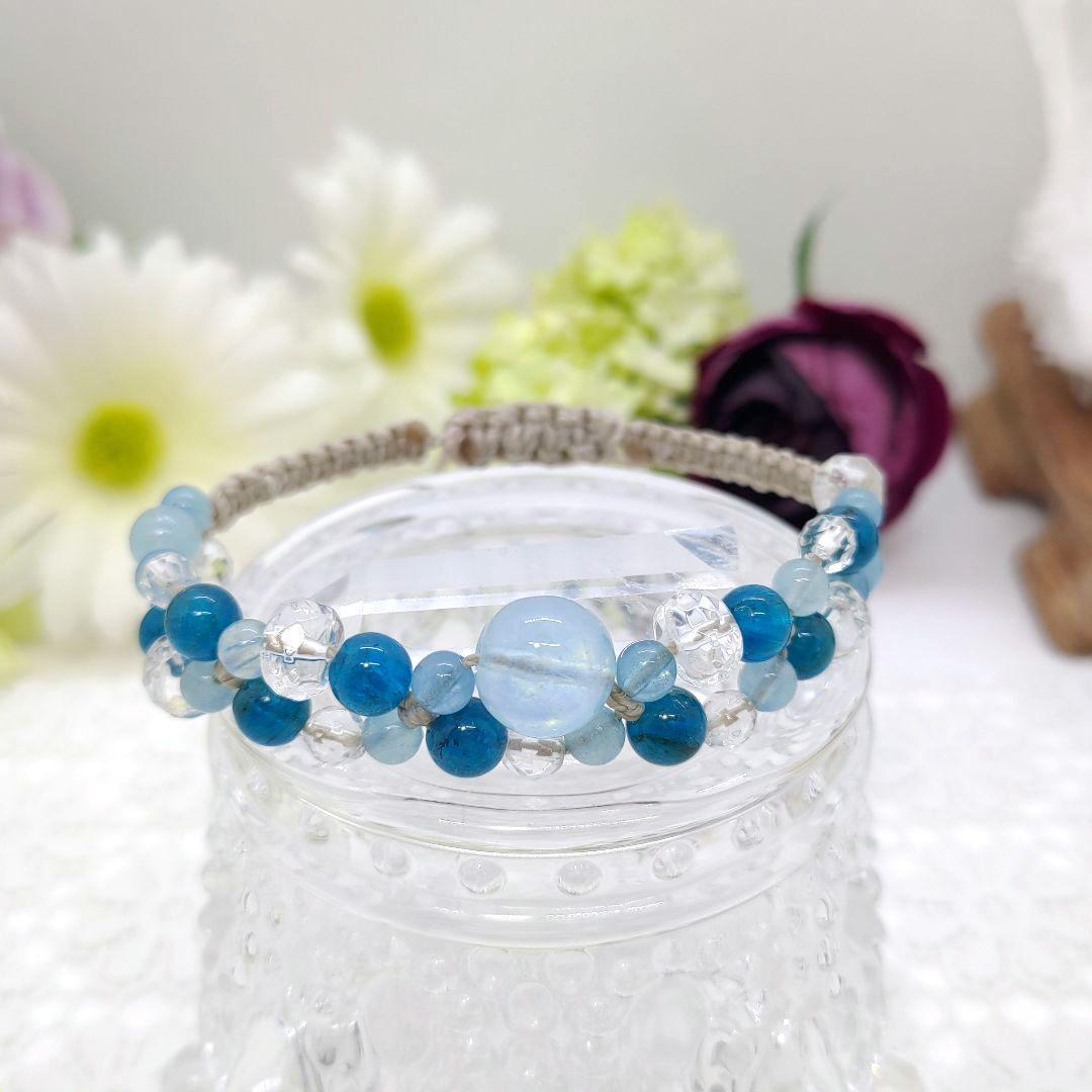 Natural stone macrame braided bracelet◆Blue apatite◆Aquamarine◆Crystal◆, Handmade, Accessories (for women), others