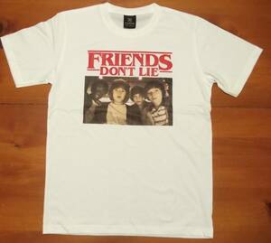 新品 【Stranger Things】ストレンジャーシングス Friends Don’t Lie プリント Tシャツ 白 L // ウィル ジョナサン ダスティン SF ドラマ