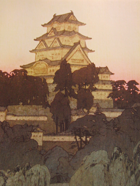 Hiroshi Yoshida, Burg Himeji (Abend), Aus einem seltenen Kunstbuch, Hochwertig gerahmt, Guter Zustand, Kostenloser Versand, iafa, Malerei, Ölgemälde, Natur, Landschaftsmalerei