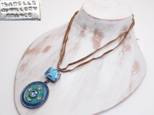 N628　ヴィンテージ ネックレス エナメルカラー　革紐　40cm Vintage necklace