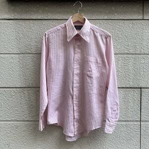 70s USA古着 ストライプ柄 ドレスシャツ 長袖シャツ ピンク manhattan 漢字 タグ アメリカ古着 vintage ヴィンテージ 薄手 マンハッタン