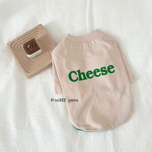 【新品】Cheeseチーズロゴトップス　犬服　犬の服　ドッグウェア　ピンクベージュ　春夏