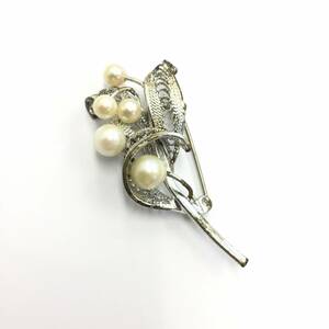【ブローチ】パール 花束のような上品なデザイン シルバー アンティーク アールヌーボー調 銀色