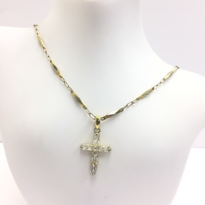 【ネックレス】十字架 クロス ダイヤのような透明ストーン 厳か アンティーク ゴールド 上品 ペンダント 金色