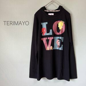 【タグ付き未使用品】◎TERIMAYO 長袖Tシャツ キャラ＆ラメ入りロゴプリント パーカ付長袖Ｔシャツ 黒色 レディース Ｍサイズ