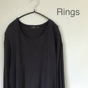 ◎Rings 長袖カットソー カットソー レイヤードカットソー チュニック ロングTシャツ レディース サイズ46 黒色 綿100％