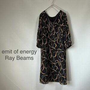 ◎emit of energy Ray Beams イミット オブ エナジー レイビームス 七分袖 ワンピース 黒 レディース Mサイズ相当