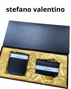 ステファノバレンチノ　財布　カードケースセット　黒　レザー　ゴールド金具