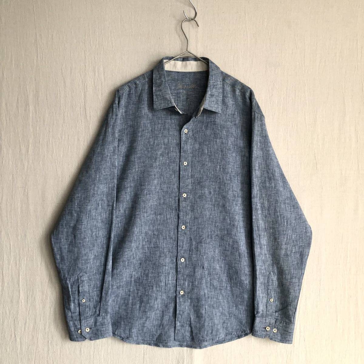 美品21SS OUTILウティ ブラック インディゴ リネン シャツ 302N