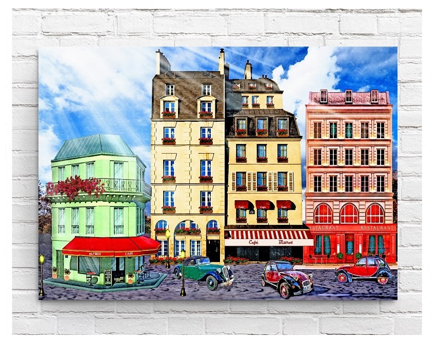 【フレーム付-黒-】インテリアポスター フランス パリ パリの街角 アート絵画ポスター A2サイズ(420×594mm) an1, 印刷物, ポスター, その他