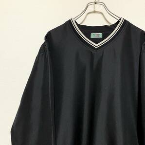 アメリカ古着 プルオーバージャケット Vネック 刺繍 Lサイズ 無地 ブラック ヴィンテージ 【H67】の画像3