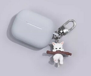 【新品】AirPods pro シリコンケース グレー 猫 キャット チャーム AirPods Apple