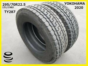 【M】安い 　中古 　295/70R22.5 　TY287 　ヨコハマ 　2020年製 　2本セット 　TB 　大型 　サマー 　狙い目!!