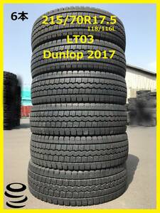 【M】年末年始W特価 Dunlop 中古studless 215/70R17.5 118/116L LT03 2017 6本セット①　