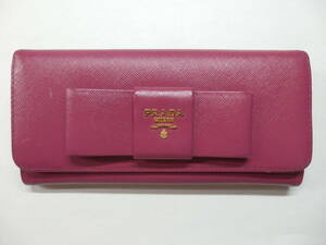 172H431D♪ PRADA プラダ サフィアーノ ウォレット 長財布 パスケース付き リボン ピンク