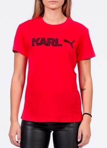 プーマ カールラガーフェルド コラボ レディース Tシャツ USサイズXS 日本サイズS相当 定価7700円 レッド 赤 KARL LAGERFELD 送料370円