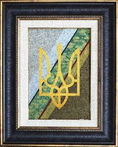 Art hand Auction Ukrainian coat of arms Peace to Ukraine Net profits will be donated to Ukraine / International Exhibition Artist / Masao Obara / Guaranteed authentic, Painting, Oil painting, Abstract painting