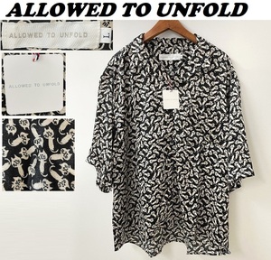 未使用品 /L/ ALLOWED TO UNFOLD ブラック系 アニマルプリント半袖シャツ 猫 ネコ タグ メンズ レディース 総柄 カジュアル アンフォールド