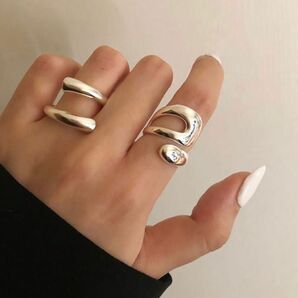 指輪 ユニセックス シルバー 韓国 リング シンプル 大きめ ツイスト 男女兼用　2個セット