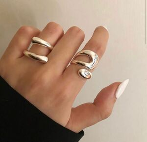 指輪 ユニセックス シルバー 韓国 リング シンプル 大きめ ツイスト 男女兼用　2個セット