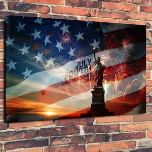 アメリカ 国旗 自由の女神 高級 キャンバス アート ポスター A1 海外 雑貨 グッズ 写真 夜景 風景 街並 オシャレ 独立記念 ニューヨーク