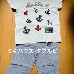 MIKIHOUSE 上下セット 半ズボン 半袖 ハーフパンツ ミキハウス ダブルビー　130 マリン　キッズ　半袖半ズボン