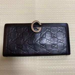 GUCCI グッチ長財布　シマレザー　ダークブラウン