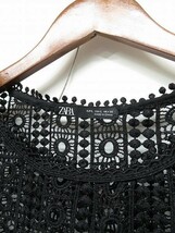 A238/美品 ZARA ノースリーブカットソー タンクトップ レース スリット シースルー L 黒 Y2K モード_画像5