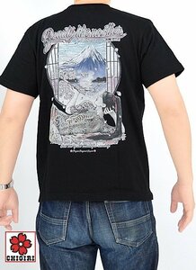 手描き風富士花魁インクジェット半袖Tシャツ◆CHIGIRI ブラックXXLサイズ CHS54-591 和柄 和風 ちぎり チギリ