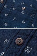 お供ジャガード半袖シャツ◆桃太郎ジーンズ インディゴLサイズ MSS1020M31 MOMOTARO JEANS 日本製 犬 猿 雉 国産_画像3