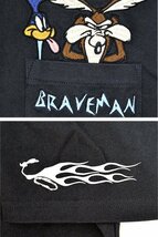 BR×LOONEYコラボ 天竺半袖ポロシャツ◆The BRAVE-MAN スミクロLサイズ LTB-2305 ブレイブマン 刺繍 ワイリーコヨーテ バイカー_画像4