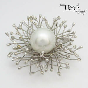 [ pawnshop ] free shipping!K18WG White Butterfly .. pearl 17.7. diamond 1.20ct brooch / pendant top 