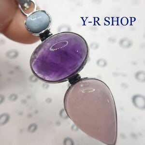  natural stone *3 color color stone. antique style pendant top * amethyst rose quartz lady's necklace silver 925 stamp new goods gem 