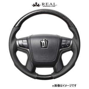 レアル ステアリング プレミアムシリーズ ラウンドシェイプ(ブラックカーボン)クラウン マジェスタ 210系 H30P-BKC-BK REAL