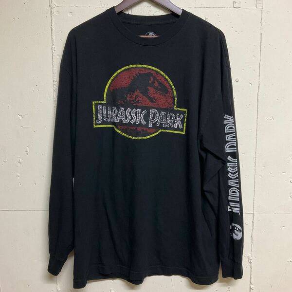 JURASSIC WORLD スクリーンT 長袖Tシャツ ロンT XL 古着 ユーズド 黒 ブラック