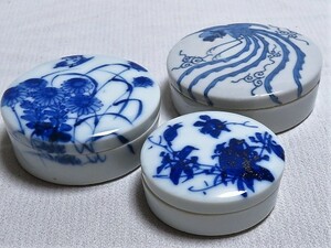 茶道具 染付香合まとめて3点 鳳凰図 菊花図など 香道具