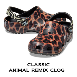 22cm クロックス Classic Animal Remix Clog クラシック アニマル リミックス クロッグ ブラックｘマルチ アニマル crocs M4W6 新品