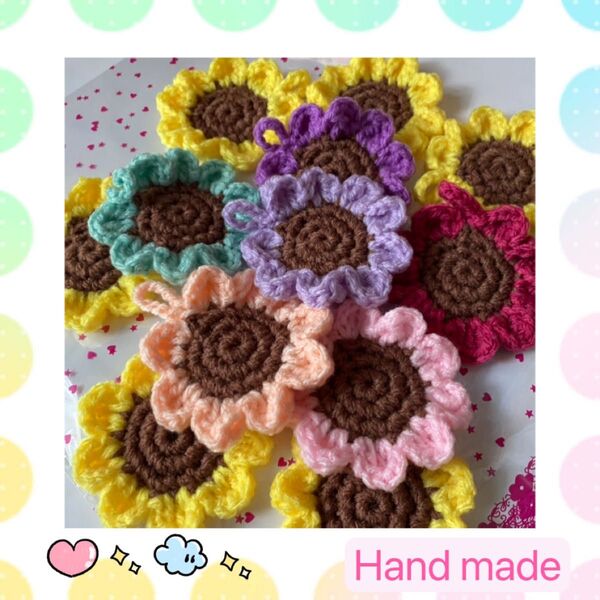からふるお花のミニエコたわし アクリルタワシ編み物雑貨 小物 ハンドメイド