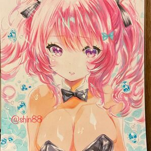 手描きオリジナルイラスト 猫耳なんちゃってバニーガールの女の子