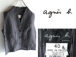  прекрасный товар редкий Франция производства 90s Vintage agnes b. Agnes .- Jaguar do полоса linen жилет лучший 40 черный . чёрный кошка pohs соответствует 