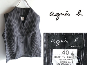  beautiful goods rare France made 90s Vintage agnes b. Agnes .- Jaguar do stripe linen gilet the best 40 black . black cat pohs correspondence 