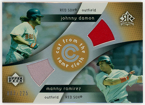 REDSOX△JOHNNY DAMON+MANNY RAMIREZ/2005 UD REFLECTIONS CUT FROM THE SAME CLOTHデュアルジャージ #225!