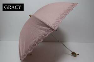 新品　ムーンバット製　高級ブランド　グレイシー　GRACY　日本製　紫外線防止加工　折り畳み日傘　２５　ピンクパープル系