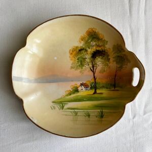 大正 オールドノリタケ 色絵 ハンドペイント 山水画 皿 Old Noritake hand painted dish