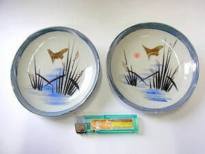 【B2407】 アンティーク　13㎝　小皿　 2枚　ラスター青彩　金彩　色絵 レトロ　食器　皿