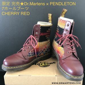 限定完売★Dr.Martens × PENDLETON 7ホールブーツ UK9★ペンドルトン ドクターマーチン チェリーレッド BURGUNDY バーガンディ 8ホール