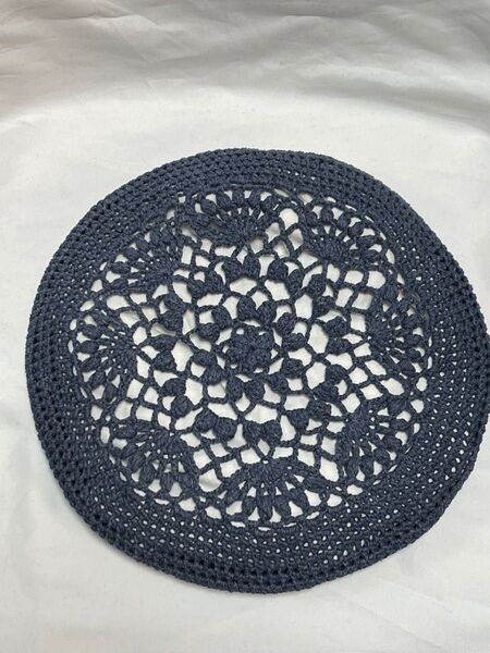 ハンドメイド cotton クロッシェレースのベレー帽(ジーンズブルー)