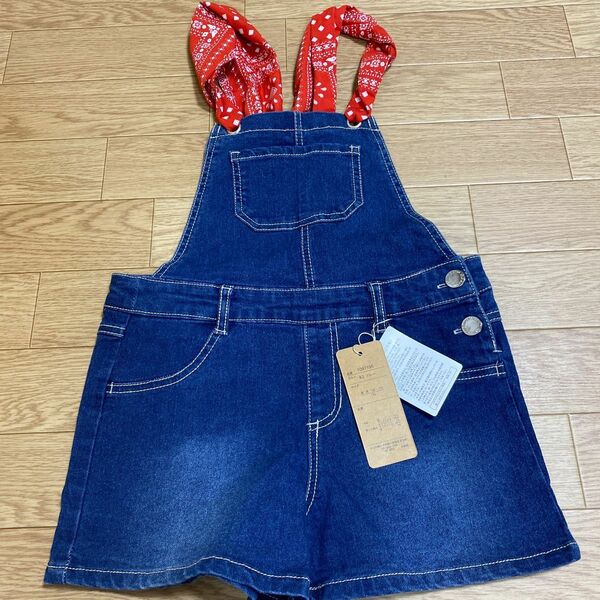 新品！キッズ子ども女の子サロペットデニムオーバーオールショートパンツ１３０センチ