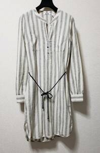  new goods regular price 5.2 ten thousand Three Dots cotton linen long shirt stripe One-piece 