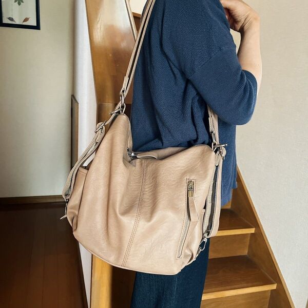 バック レディス 3way ピンクベージュ リュック ショルダー